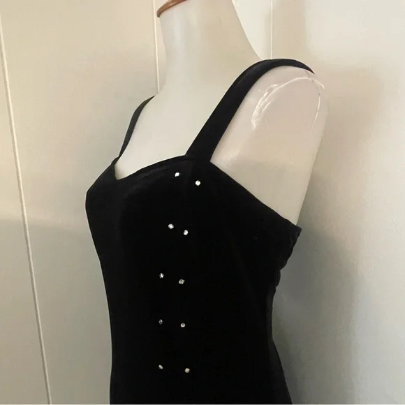 Vintage Velvet Maxi Dress Women’s L Sweetheart Neck Sleeveless Black - Picture 3 of 10